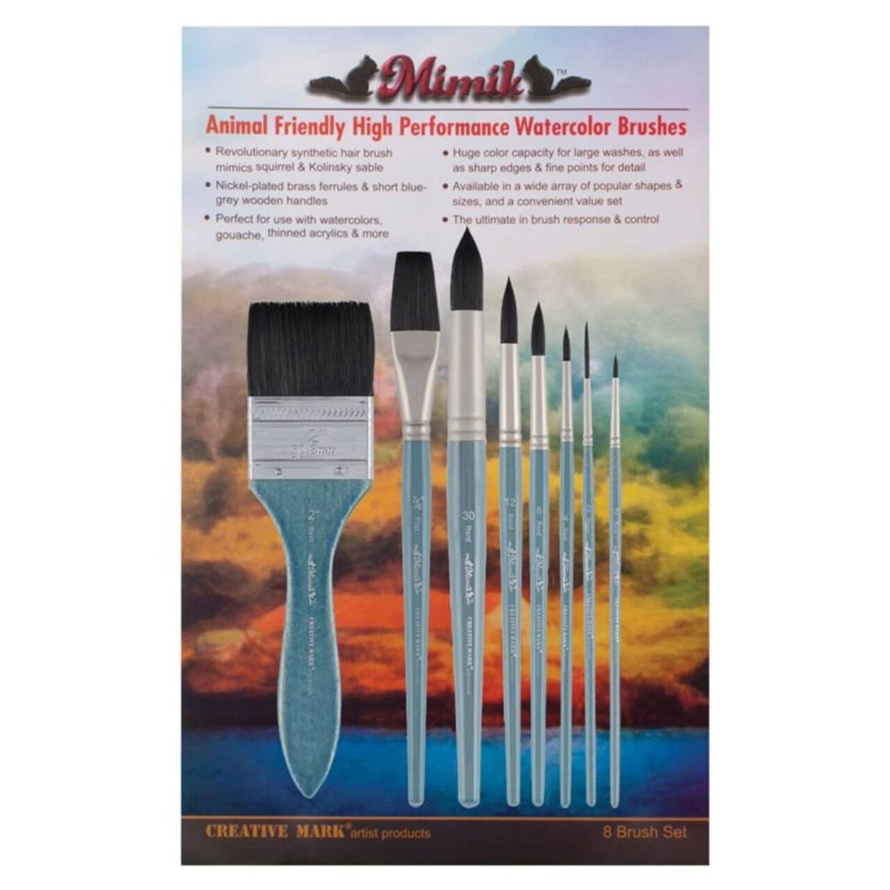 Mimik Professional Watercolor Brushes -Assorted - Synthetic Squirrel Hair - Natural Bristle Artist Brushes for Watercolors, Gouache & Acrylics - Imitates Natural Squirrel and Sable Hair